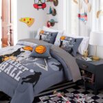 A Nice Night Twin Comforter Set 6 Piece Bed-in-a-Bag with Comforter & Sheet Set for All Seasons,Basketball Court with Sportsman Slam Dunk Printing for Kids Teen Boys,Gray - Image 3