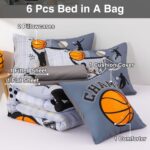 A Nice Night Twin Comforter Set 6 Piece Bed-in-a-Bag with Comforter & Sheet Set for All Seasons,Basketball Court with Sportsman Slam Dunk Printing for Kids Teen Boys,Gray - Image 6