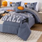 A Nice Night Twin Comforter Set 6 Piece Bed-in-a-Bag with Comforter & Sheet Set for All Seasons,Basketball Court with Sportsman Slam Dunk Printing for Kids Teen Boys,Gray - Image 8