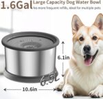 6.5L Dog Water Bowl No Spill 1.6 Gallon Stainless Steel Water Bowl for Dogs 220oz Large Capacity No Splash Slow Drinking Feeder with Anti-Slip Mat for Messy Drinkers - Image 3