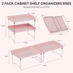 2 Pcs Cabinet Organizer Shelf，Stackable Kitchen Counter Shelves, Spice Rack,Countertop Organizers，Pink Plastic Storage Shelves Rack for Makeup，Bathroom, Cupboard，Desk，Pantry Organization - Image 4