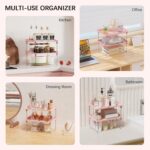 2 Pcs Cabinet Organizer Shelf，Stackable Kitchen Counter Shelves, Spice Rack,Countertop Organizers，Pink Plastic Storage Shelves Rack for Makeup，Bathroom, Cupboard，Desk，Pantry Organization - Image 7