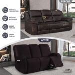 Leather Look Recliner Couch Cover, 8-Pieces Stretch Recliner Sofa Covers, Soft Reclining Slipcover, Washable Furniture Protector for Pets (3 Seater, 01 Chocolate) - Image 6