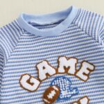 Infant Baby Boy Long Sleeve Romper Jumpsuit Pants Football Game Day Stripe Waffle Knit Outfit Fall Winter Clothes - Image 3