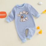 Infant Baby Boy Long Sleeve Romper Jumpsuit Pants Football Game Day Stripe Waffle Knit Outfit Fall Winter Clothes - Image 7