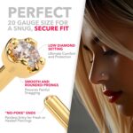 14K Solid Gold Nose Ring Studs - 1.5mm (0.015 cttw) Genuine Diamond L Shaped 20 Gauge 1/4" Real Gold Nose Ring Piercing Jewelry - 14 K Gold Nose Stud, Nose Piercings, Gold Nose Studs for Women, Men - Image 4