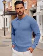COOFANDY Men's Knit Polo Shirts Long Sleeve Casual Button Down Ribbed Polo Shirt Fashion Golf Shirts - Image 3