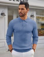COOFANDY Men's Knit Polo Shirts Long Sleeve Casual Button Down Ribbed Polo Shirt Fashion Golf Shirts - Image 4