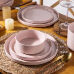 AmorArc Ceramic Dinnerware Set for 4 | Speckled Stoneware Plates and Bowls with unglazed terracotta | Scratch Resistant, Dishwasher & Microwave Safe Dishes Sets- 12-Pcs Pink - Image 3