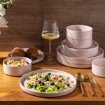 AmorArc Ceramic Dinnerware Set for 4 | Speckled Stoneware Plates and Bowls with unglazed terracotta | Scratch Resistant, Dishwasher & Microwave Safe Dishes Sets- 12-Pcs Pink - Image 4