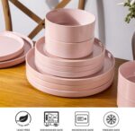 AmorArc Ceramic Dinnerware Set for 4 | Speckled Stoneware Plates and Bowls with unglazed terracotta | Scratch Resistant, Dishwasher & Microwave Safe Dishes Sets- 12-Pcs Pink - Image 6