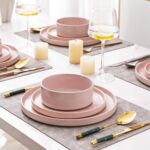 AmorArc Ceramic Dinnerware Set for 4 | Speckled Stoneware Plates and Bowls with unglazed terracotta | Scratch Resistant, Dishwasher & Microwave Safe Dishes Sets- 12-Pcs Pink - Image 7