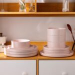 AmorArc Ceramic Dinnerware Set for 4 | Speckled Stoneware Plates and Bowls with unglazed terracotta | Scratch Resistant, Dishwasher & Microwave Safe Dishes Sets- 12-Pcs Pink - Image 8