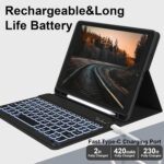 JKSML Keyboard Case for iPad 9th/8th/7th Generation 10.2 Inch 2021/2020/2019, 7 Colors Backlit Wireless Detachable Folio Keyboard Cover Thin & Light with Pencil Holder, Auto Wake Sleep (Black) - Image 6