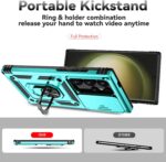 for Samsung Galaxy S24 Ultra Case with Camera Lens Cover HD Screen Protector, Military-Grade Drop Tested Magnetic Ring Holder Kickstand Protective Phone Case for Samsung Galaxy S24 Ultra (Mint) - Image 8