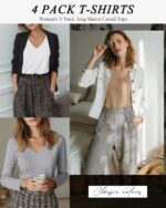 Neer 4 Pack Women's T-Shirts V Neck Long Sleeve Casual Tops Loose Fit Basic Layering Shirts Straight Hem Plain Soft Tees - Image 3