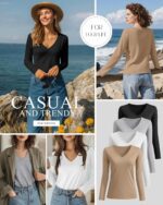 Neer 4 Pack Women's T-Shirts V Neck Long Sleeve Casual Tops Loose Fit Basic Layering Shirts Straight Hem Plain Soft Tees - Image 4