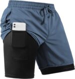Men's 2 in 1 Athletic Quick Dry Shorts,Running Lightweight,Sweat Wicking Gym Workout Elastic Short - Image 3