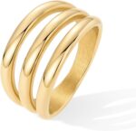 PAVOI 14K Gold Plated Chunky Curved Triple Stackable Ring for Women - Stainless Steel Three in One Statement Rings - Waterproof Thick Multi-Bands - Image 4