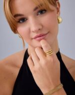 PAVOI 14K Gold Plated Chunky Curved Triple Stackable Ring for Women - Stainless Steel Three in One Statement Rings - Waterproof Thick Multi-Bands - Image 5