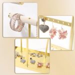 Coward 3 Tier Necklace Bracelet Earring Holder Stand, Jewelry Display Organizer with Tray, Velvet T-Bar Necklace Organizer Stand, Multi-use Metal Jewelry Holder Rack for Men Women (Gold) - Image 4