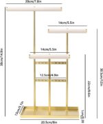 Coward 3 Tier Necklace Bracelet Earring Holder Stand, Jewelry Display Organizer with Tray, Velvet T-Bar Necklace Organizer Stand, Multi-use Metal Jewelry Holder Rack for Men Women (Gold) - Image 6