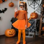 codree 7 Pcs Orange Cat Costume Accessories Set, Halloween Orange Cats Cosplay Outfits, Cats Ear Headband Nose Tail Bowtie Black Mask Tutu Skirt Socks Set for Halloween Book Day Role Play - Image 6