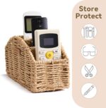 Handwoven Remote Control Holder Basket, Boho Desk Organizer with 5-Compartment Storage TV Remotes, Office Supplies for Living Room, Bedroom, Office - Image 6