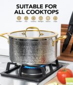 Michelangelo Triply Stainless Steel Pots and Pans Set, 10-Piece Hammered Stainless Steel Cookware Set with Golden Handle, Premium Induction Kitchen Cookware, Oven Safe - Image 5