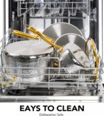 Michelangelo Triply Stainless Steel Pots and Pans Set, 10-Piece Hammered Stainless Steel Cookware Set with Golden Handle, Premium Induction Kitchen Cookware, Oven Safe - Image 6