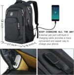 Laptop Backpack,Business Travel Anti Theft Slim Durable Laptops Backpack with USB Charging Port,Water Resistant College Computer Bag for Women & Men Fits 15.6 Inch Laptop and Notebook - Black - Image 4