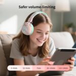Kids Bluetooth Headphones, 85dB Volume Limit, Ultra-Soft Over-Ear, Built-in Mic, Foldable,Cartoon Animal Design, Suitable for School & Travel, FM/TF/AUX Supported (Icarer, Pink Cat) - Image 3