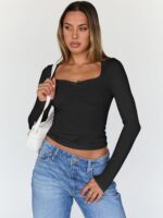 Trendy Queen Womens Long Sleeve Tops Going Out Top Trendy Cute Shirt Y2k Clothes Fashion Clothing Fall Outfits 2025 - Image 3
