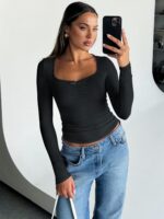 Trendy Queen Womens Long Sleeve Tops Going Out Top Trendy Cute Shirt Y2k Clothes Fashion Clothing Fall Outfits 2025 - Image 6