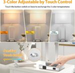 22’’ Touch Control Table Lamps Set of 2, 3 Color Temperatures Bedroom Bedside Lamps, Modern Silver Dimmable Lamps with USB Ports & AC Outlet, Tall Living Room Lamps for Nightstand End Table, 2 Bulbs - Image 3