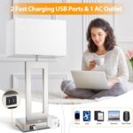 22’’ Touch Control Table Lamps Set of 2, 3 Color Temperatures Bedroom Bedside Lamps, Modern Silver Dimmable Lamps with USB Ports & AC Outlet, Tall Living Room Lamps for Nightstand End Table, 2 Bulbs - Image 6