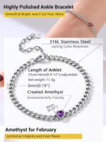 PROSTEEL Cuban Links Heart Anklets for Women, Adorned with Sparkling Birthstone, Black Stainless Steel Chain Ankle Bracelet, 8.5"-10.5" Adjustable, Come with Box - Image 5