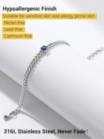 PROSTEEL Cuban Links Heart Anklets for Women, Adorned with Sparkling Birthstone, Black Stainless Steel Chain Ankle Bracelet, 8.5"-10.5" Adjustable, Come with Box - Image 8