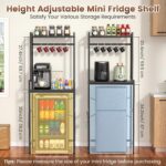 Housolution Mini Fridge Stand with Storage, 2-Tier Kitchen Microwave Stand with Storage Mini Fridge Shelf Height Adjustable Bakers Rack with 8 Hooks for Dorm, Living Room, Offices, Black - Image 3