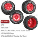 12mm Hex RC Wheel Tires for 1/16 Mini Maxx & Mini XRT MJX 16207 16210 16209 16208,HSP 94186,E-Revo,L0 S1 1/18 Mini LMT RC Crawler Car Truck,RC Drift Wheels,Mini RC Truck Tires 4PCS,Red - Image 3