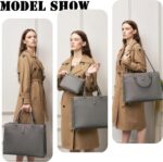 YZAOLL 15.6" Vegan Leather Laptop Bag for Women Lightweight Water-Resistant Work Tote & Briefcase for Travel,College,Office - Image 3