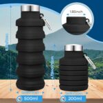 Collapsible Water Bottle,17oz Reuseable BPA Free Silicone Foldable Water Bottles for Travel Gym Camping Hiking Outdoor Indoor Sport-Gray - Image 3