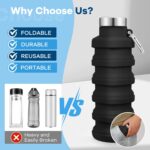 Collapsible Water Bottle,17oz Reuseable BPA Free Silicone Foldable Water Bottles for Travel Gym Camping Hiking Outdoor Indoor Sport-Gray - Image 4