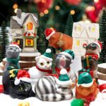 Bbiamsleep Christmas Cat Figurines with Houses Village Accessories, Resin Cat Figurine with Christmas Scarf Hat Ornament for Home Holiday Decor Scene, Set of 13 - Image 4