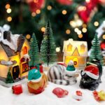 Bbiamsleep Christmas Cat Figurines with Houses Village Accessories, Resin Cat Figurine with Christmas Scarf Hat Ornament for Home Holiday Decor Scene, Set of 13 - Image 8