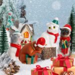 Bbiamsleep Christmas Cat Figurines with Houses Village Accessories, Resin Cat Figurine with Christmas Scarf Hat Ornament for Home Holiday Decor Scene, Set of 13 - Image 9