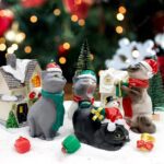 Bbiamsleep Christmas Cat Figurines with Houses Village Accessories, Resin Cat Figurine with Christmas Scarf Hat Ornament for Home Holiday Decor Scene, Set of 13 - Image 10