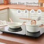 22 Pcs Pots and Pans Set Non Stick Non-Toxic Ceramic Kitchen Cookware Sets Nonstick Pot&Pan With Lid Cream White Granite Induction Compatible with Glass Lids Crepe - Image 5