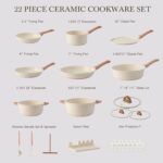 22 Pcs Pots and Pans Set Non Stick Non-Toxic Ceramic Kitchen Cookware Sets Nonstick Pot&Pan With Lid Cream White Granite Induction Compatible with Glass Lids Crepe - Image 6