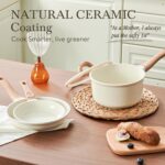 22 Pcs Pots and Pans Set Non Stick Non-Toxic Ceramic Kitchen Cookware Sets Nonstick Pot&Pan With Lid Cream White Granite Induction Compatible with Glass Lids Crepe - Image 7